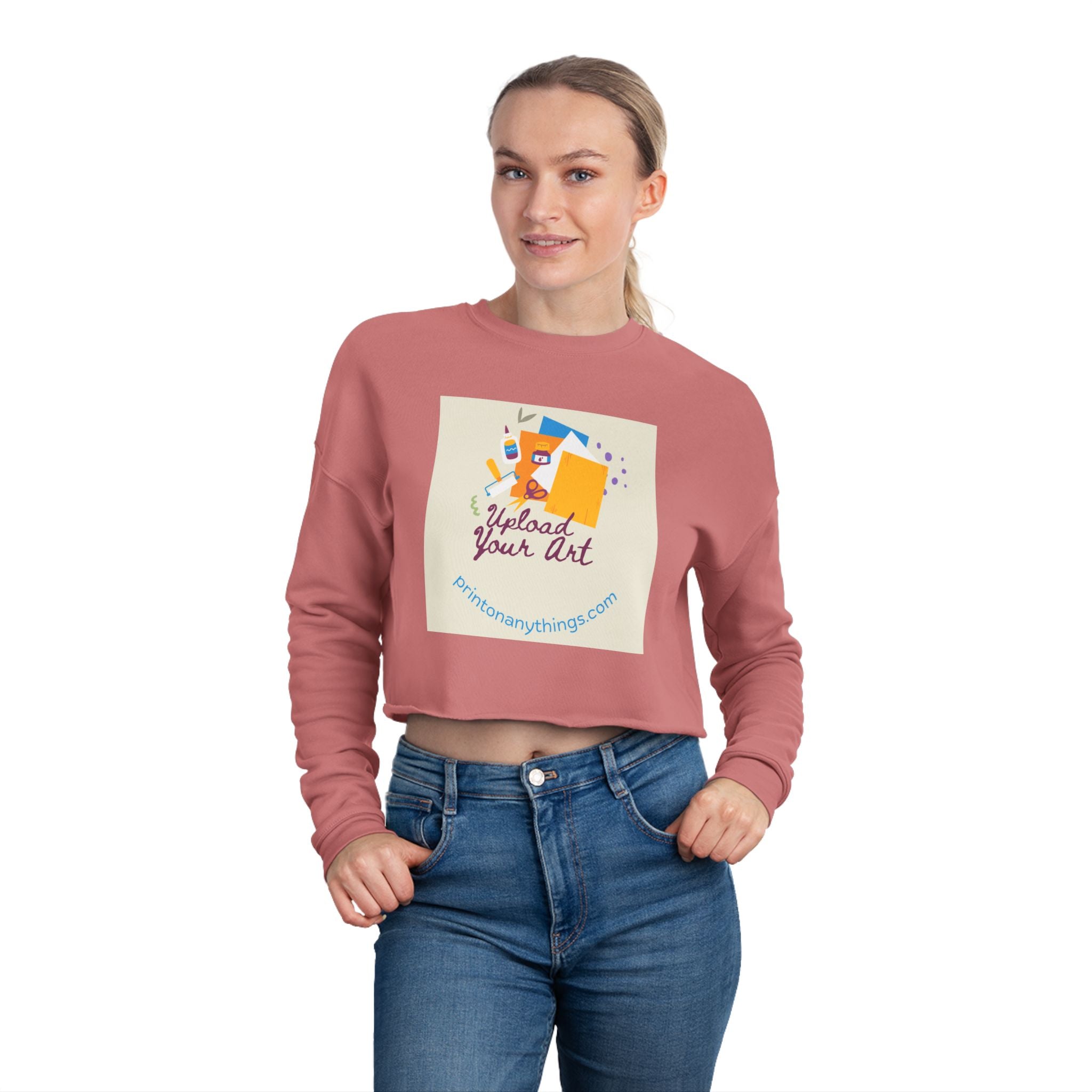 Art-Inspired Women's Cropped Sweatshirt - 'Upload Your Art' Design