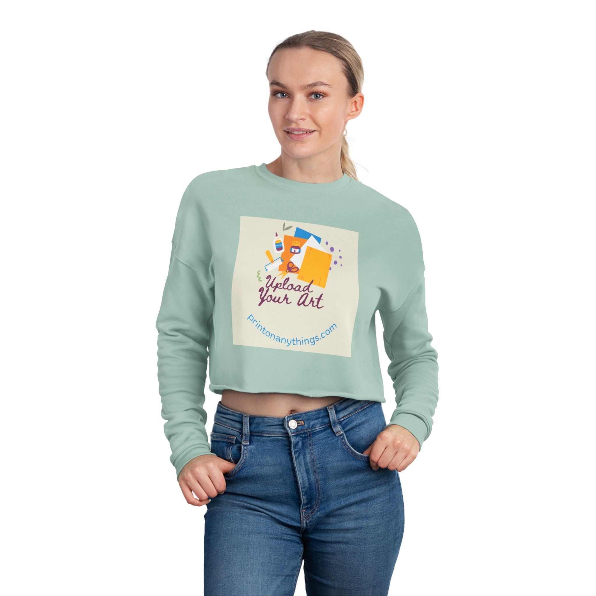 Art-Inspired Women's Cropped Sweatshirt - 'Upload Your Art' Design