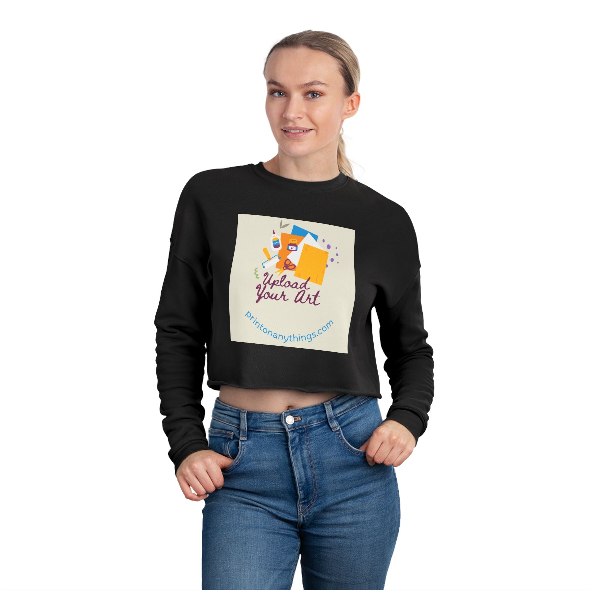 Art-Inspired Women's Cropped Sweatshirt - 'Upload Your Art' Design